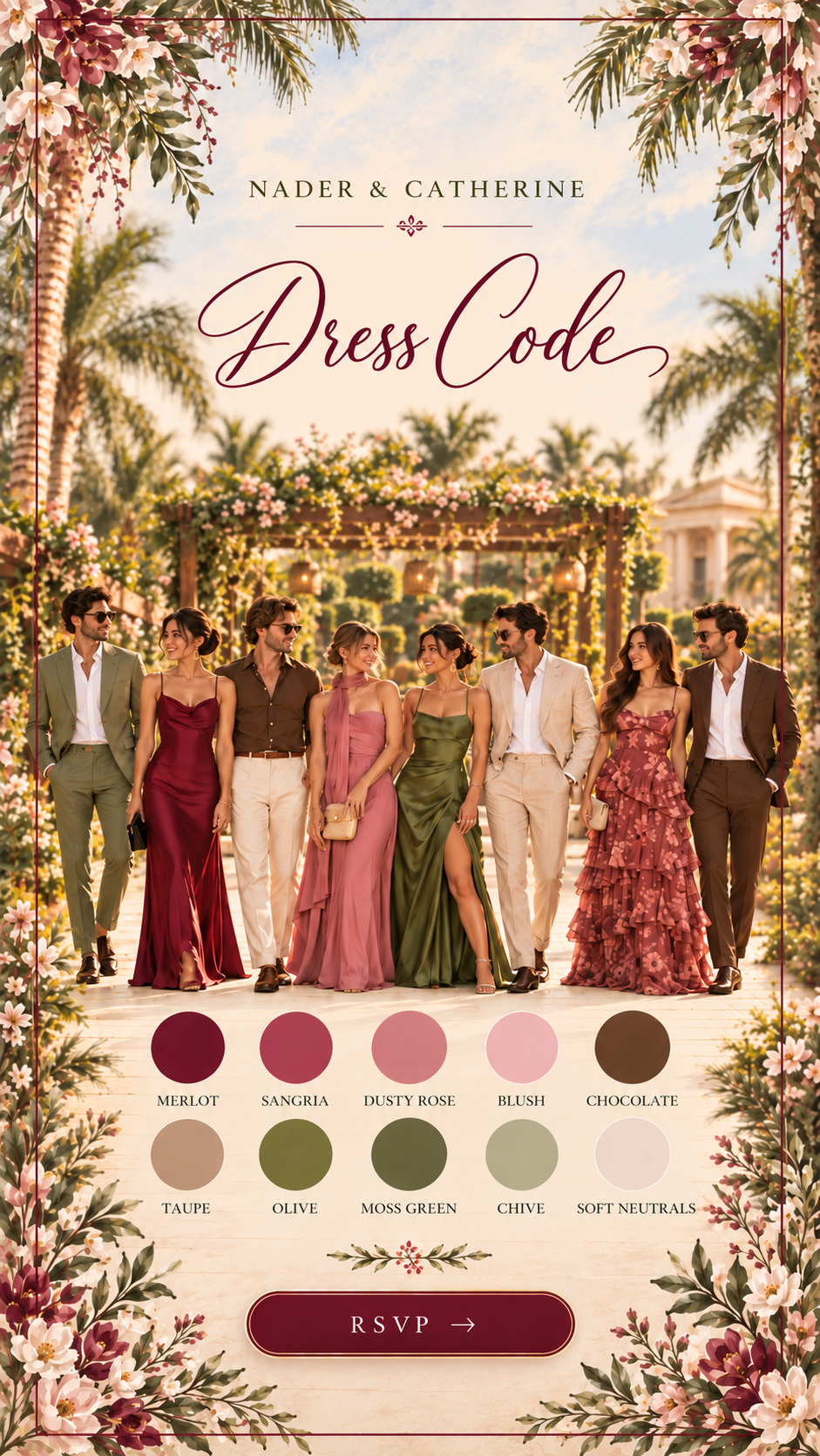 Dress code slide for Nader and Catherine engagement brunch