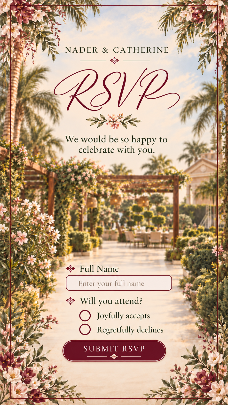 RSVP invitation slide for Nader and Catherine engagement brunch